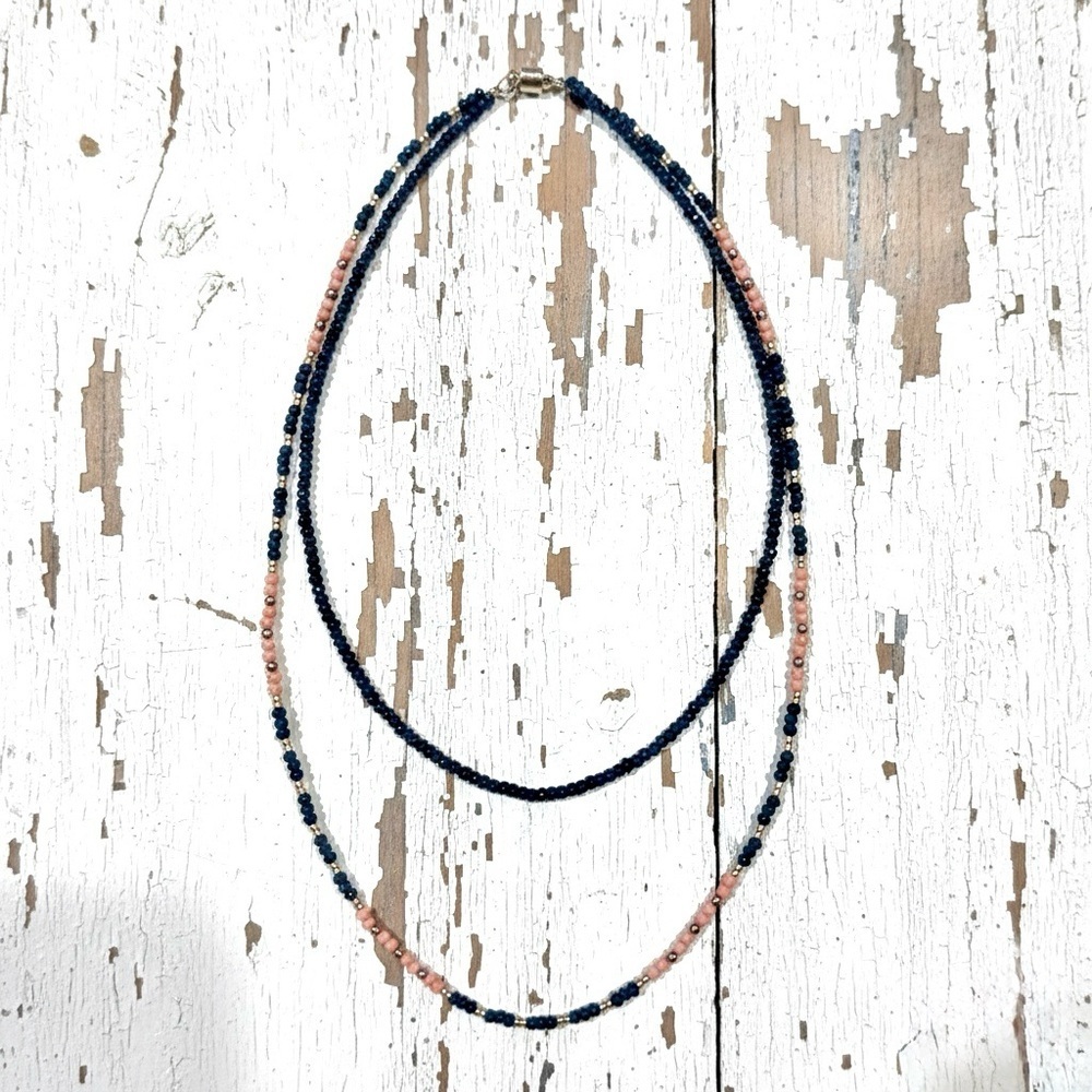 Blue Quartz Coral Double Strand Necklace | Ocean Inspired Beaded, Magnetic Clasp